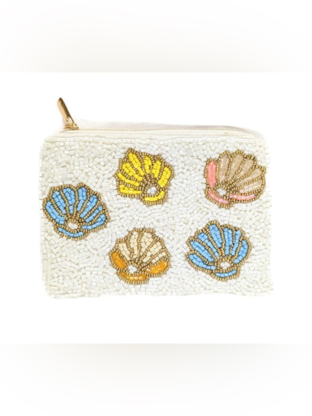 Beaded Shell Cosmetic Pouch - White with Multicolor Shells - Picture 2 of 2